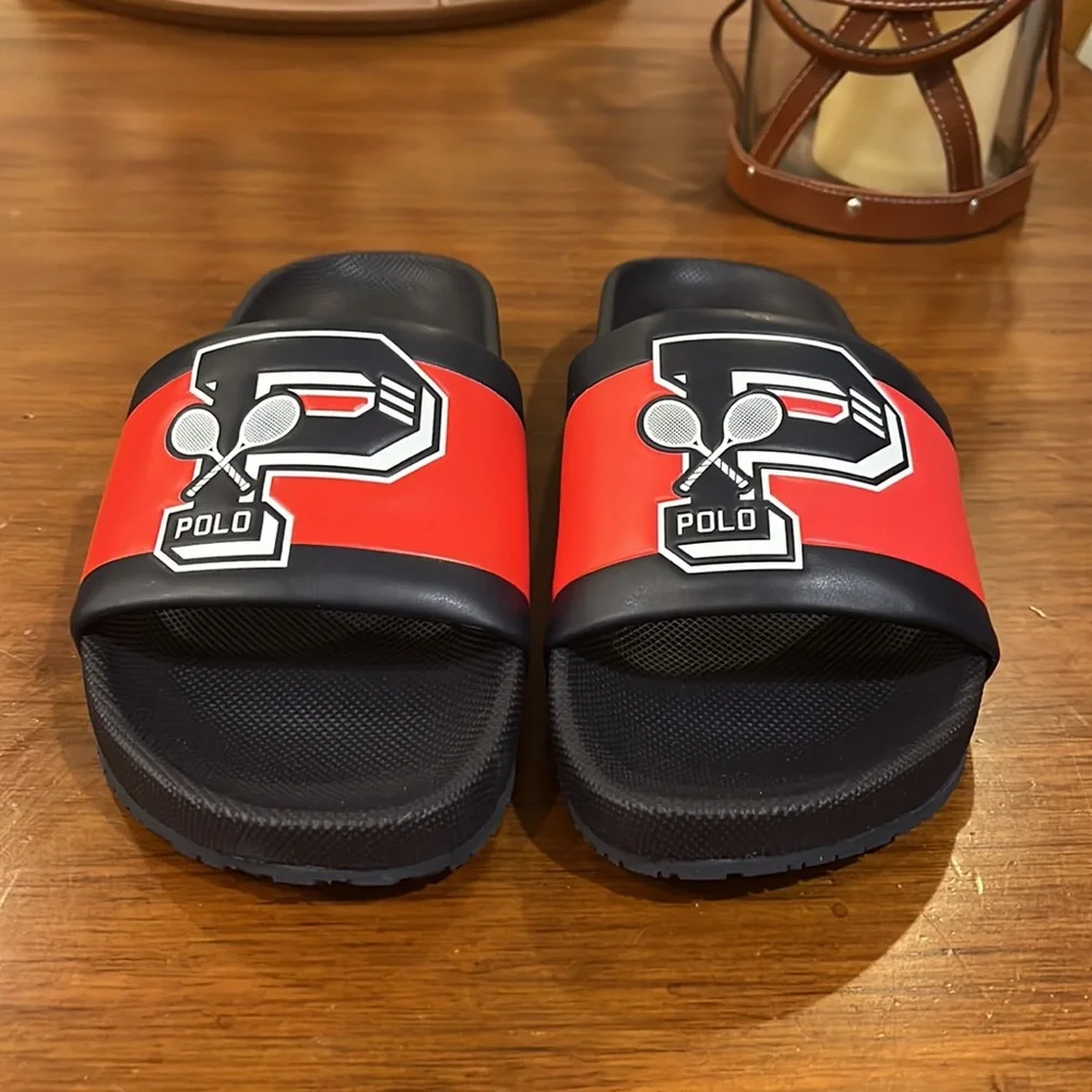 Polo Ralph Lauren Cayson US Open Tennis Slides Sandals Shoes blue Mens Size 8